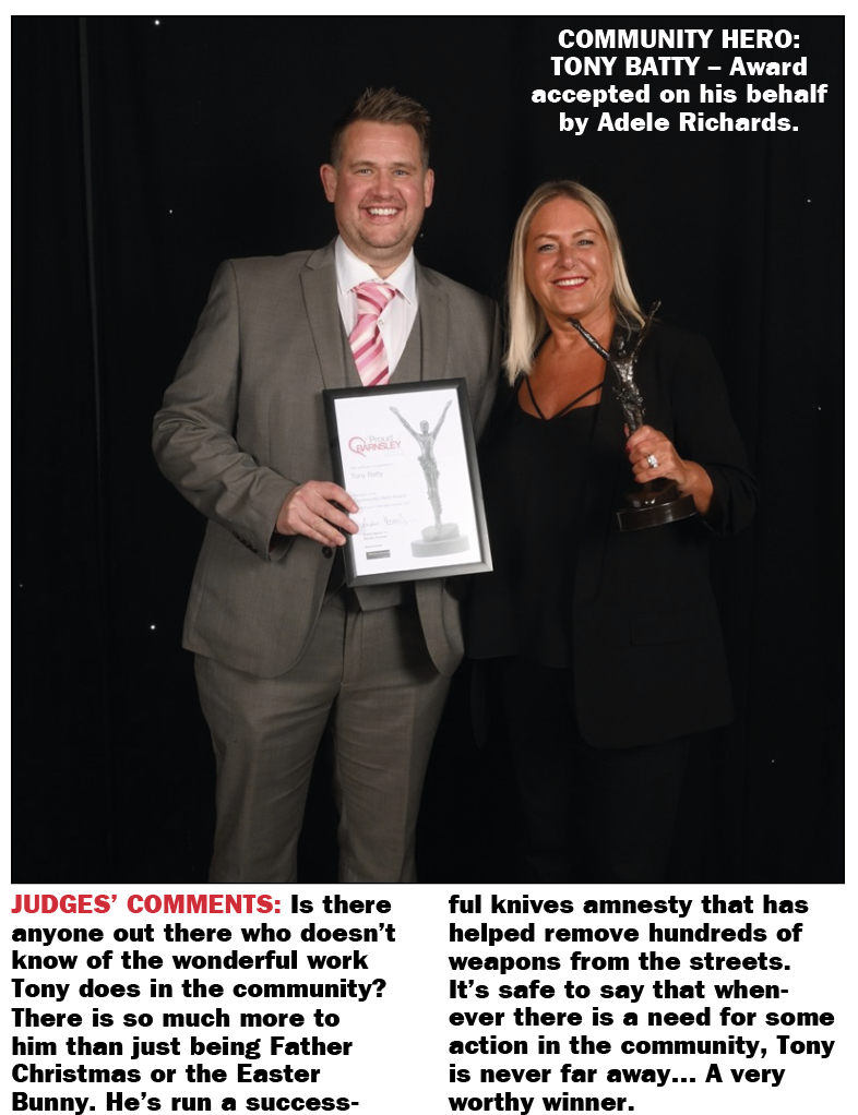 Proud of Barnsley Awards 2023:Community Hero on behalf of winner Tony Batty